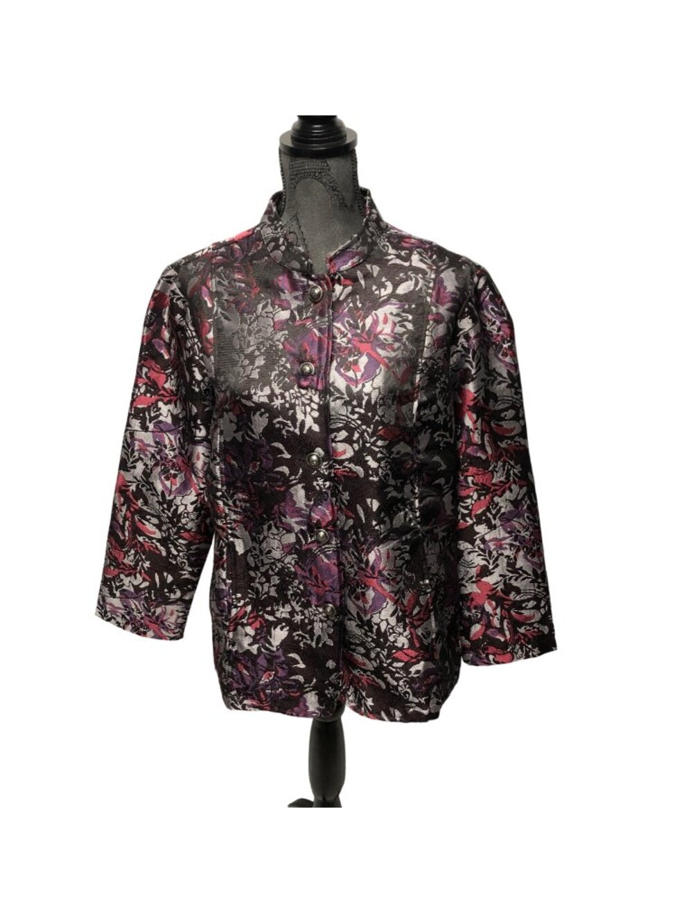 Tudor Court Floral Brocade Jacket Womens Sz Medium Black Pink Purple Elegant